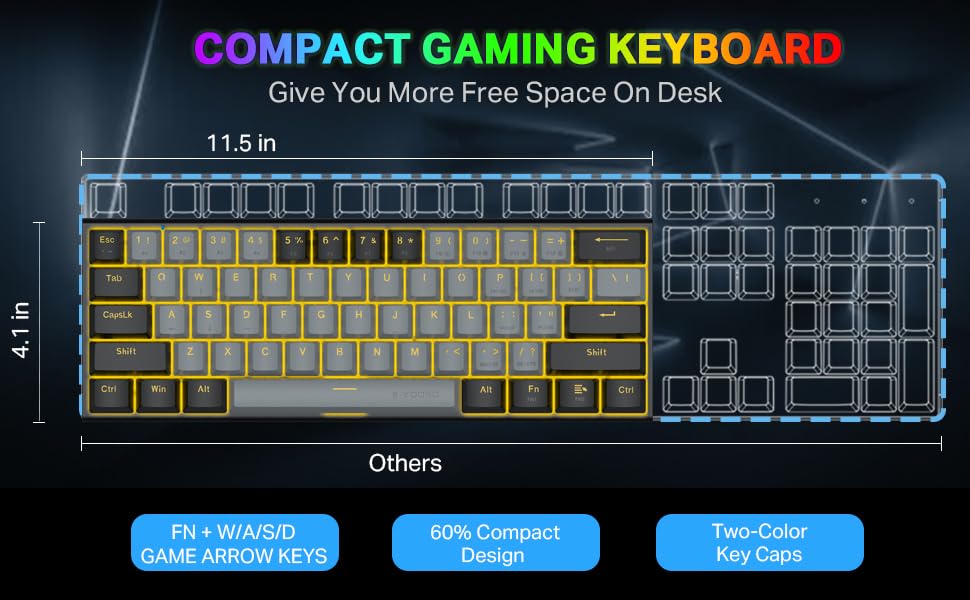 60% Mechanical Keyboard, E-YOOSO Gaming Keyboard with Red Switches and Solid Color Backlit Small Compact Keyboard 60 Percent Keyboard Mechanical, Portable 60 Percent Gaming Keyboard Gamer(Grey Black)
