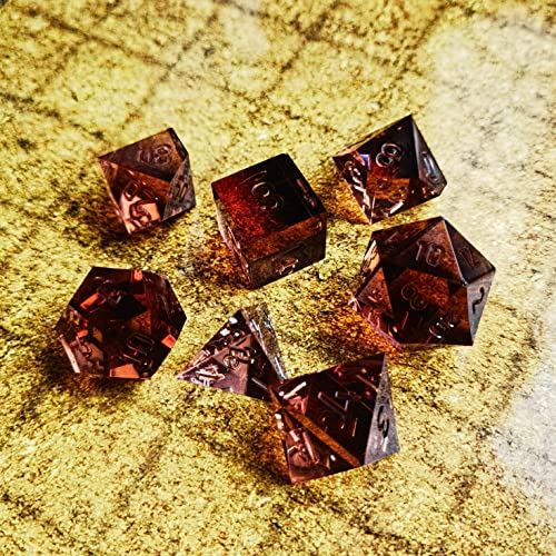 Bescon Crystal Clear (Unpainted) Sharp Edge DND Dice Set of 7, Razor Edged Polyhedral D&D Dice Set for Dungeons and Dragons Role Playing Games, Coffee Color - color: Coffee