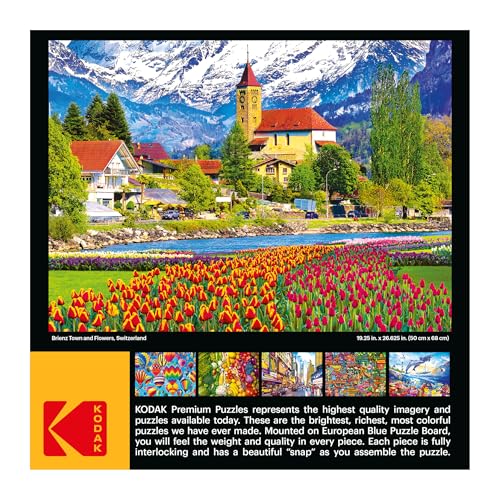 RoseArt - Kodak Premium - Brienz Town and Flowers, Switzerland - 1000 Piece Jigsaw Puzzle for Adults - style: Brienz Town and Flowers