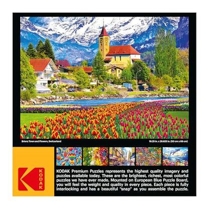 RoseArt - Kodak Premium - Brienz Town and Flowers, Switzerland - 1000 Piece Jigsaw Puzzle for Adults - style: Brienz Town and Flowers