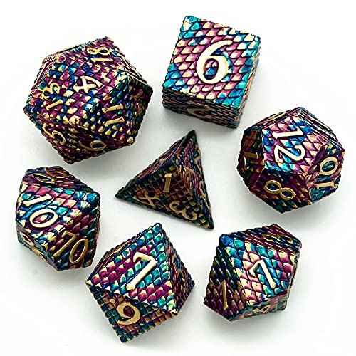 UDIXI DND Metal Dice Set Dragon Scale, D&D Dice Metal for Role Playing Game | 7PCS, Solid Metal, Metal Dice Box, DM Gift, for Dungeons and Dragons RPG Tabletop Games Board Games - color: Dragon Scale-purple and Blue