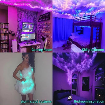 천장용 클라우드 LED 조명. 3D 천둥 구름 RGB 조명, 음악 동기화 포함 | 4.9m(16.4피트) 썬더클라우드 색상 변경 LED 스톰 스트립 및 DIY 면 키트, RGB 야간 조명, 어린이 방 게임 룸 데코용 - size: 16.4피트