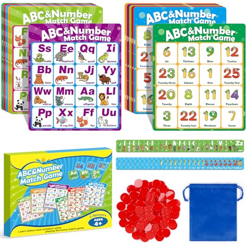 Quilinz Alphabet Bingo Game,Letter/Number/Sight Word Bingo Game for Kids,ABC and 123 Bingo Board Games for Kids 4-6,Alphabet Learning Toys for Kindergarten,Matching Game,Perfection Game for Kids - style: Alphabet Bingo