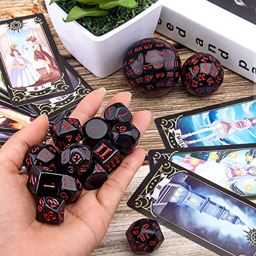 AUSTOR 15 Pieces Complete Polyhedral Dice Set D3-D100 Game Dice Set with a Leather Drawstring Storage Bag for Role Playing Table Games(Black & Red) - color: Black & Red