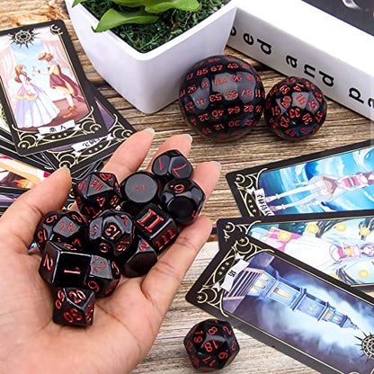 AUSTOR 15 Pieces Complete Polyhedral Dice Set D3-D100 Game Dice Set with a Leather Drawstring Storage Bag for Role Playing Table Games(Black & Red) - color: Black & Red