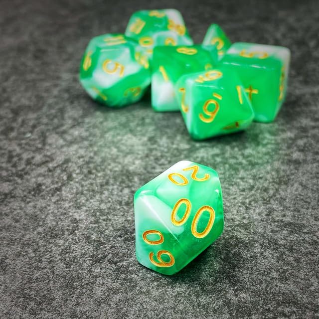 Sage’s Portal Stones DND Dice Set Acrylic Opaque 7-PC Polyhedral DND Dice Set for Dungeons and Dragons D&D Sage’s Cantrips RPG Tabletop TTRPG (Green/White) - color: Green/White