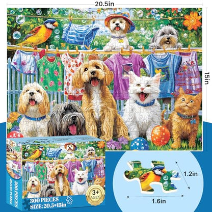 300 Piece Puzzles for Adults, Cute Dog Jigsaw Puzzle for Adults Children Elderly, Large Piece Fun Animal Puzzle for Kids Ages 8-10 10-12, Challenging Landscape Puzzles,Family Game Great Gift 20.5*15in - style: Cute Dogs Cats
