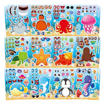 Ocean Animal Stickers, Make Your Own Sea Animal Stickers | 24 Sheets Make a Face Sticker, for Kids Activities Supplies Crafts, Ocean Sea Party Favors - style: Ocean Animal