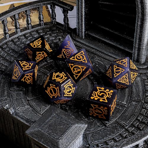 LUCKY-M Glass Polyhedral Dice Set with Case for Dungeons and Dragons, Crystal DND RPG Tabletop Games - color: Purple-ta