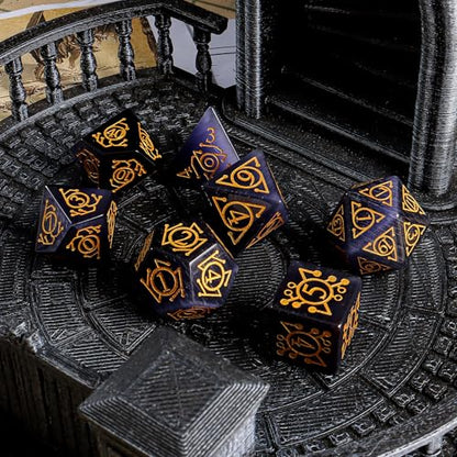 LUCKY-M Glass Polyhedral Dice Set with Case for Dungeons and Dragons, Crystal DND RPG Tabletop Games - color: Purple-ta