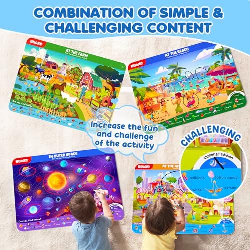 BBWOO Search and Find Activity Book, Reusable Travel Game Toys for Kids 3-8 | Car Airplane Road Trip Activities for Kids Games, Preschool Learning Activities, Educational Seek Game,Gifts for Boys Girls - color: Blue