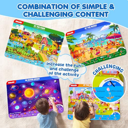 BBWOO Search and Find Activity Book, Reusable Travel Game Toys for Kids 3-8 | Car Airplane Road Trip Activities for Kids Games, Preschool Learning Activities, Educational Seek Game,Gifts for Boys Girls - color: Blue