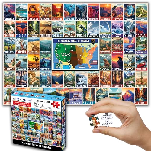 Think2Master Colorful Vintage USA National Parks 1000 Pieces Large Format Jigsaw Puzzle for 13+, Teens, Adults & Families. Great Gift for People Interested in Traveling. Size: 26.8” X 18.9” - style: National Parks