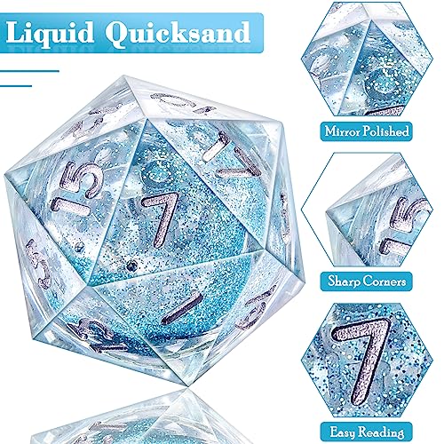 AUSTOR 7-Die DND Dice Set Sharp Edge Resin Dice Handmade Polyhedral Dice for Dungeons and Dragons RPG MTG Table Games（Liquid Quicksand, Light Blue - color: Liquid Quicksand,light Blue