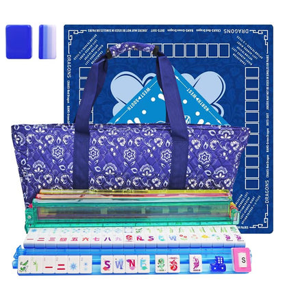 American Mahjong Game Set, Portable Carrying Bag,Acrylic 160 Tiles,Western Mahjong Tiles Set,Complete Ma Jong Set (Blue) - color: Blue