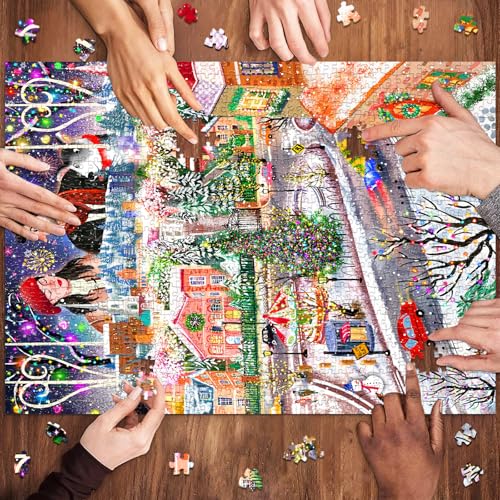 HUADADA Puzzles for Adults 1000 Pieces-Christmas Town | Eco matte oil print, eye strain relief, tight puzzle piece fit, vibrant colours,gifts for men women - color: Christmas Town