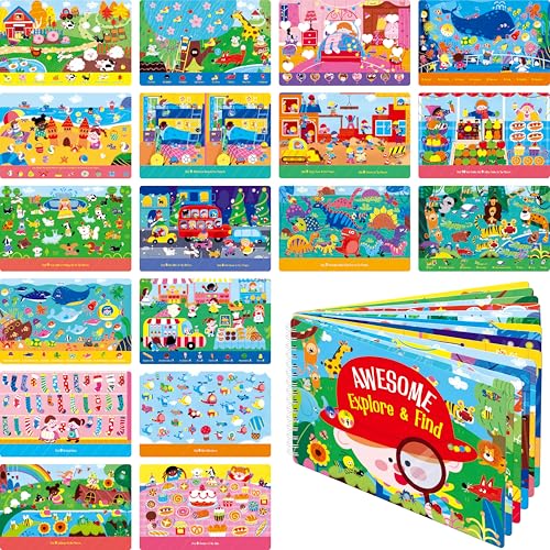 SpriteGru 28 Dry Erase Activities Book, Reusable & Erasable Game Pad, Explore and Find Games Interesting Educational Toy and Learning Tool for Road Trip Airplane Travel - style: Explore & Find