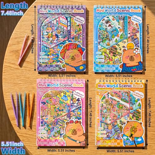 4 Sticker Books,32 Sets (1200+) DIY 3D Scene Stickers for Kids & Adults | Make Your Own Mini House & Room Scenes with Cute Kawaii Sticker Craft Book, Creative DIY Designs, Fun Gift for Kids & Adults - style: 4 Books – Cute Animal Town