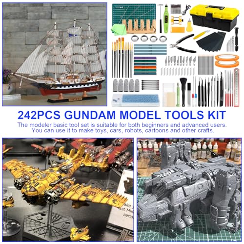 242 Pcs Gundam Tool Kit, Professional Model Tool Kit for Gundam, Model Kit Tools with Decals Sticker Operated Box, Gunpla Tool Kits for Adults, Model Building Tools Hobby Tools for Repairing Painting - color: 242pcs