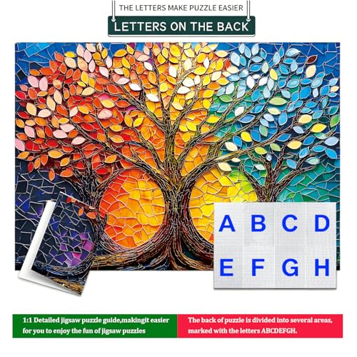 Puzzle for Adults 1000 Piece, 20 x 27 in Mosaic Tree of Life Jigsaw Puzzle | Tight Piece Fit, 1:1 Reference Poster, Lettered Back, Minimal Puzzle Dust, Vibrant Colors, 2mm Extra-Thick Pieces - color: 1000 Pieces-tree of Life