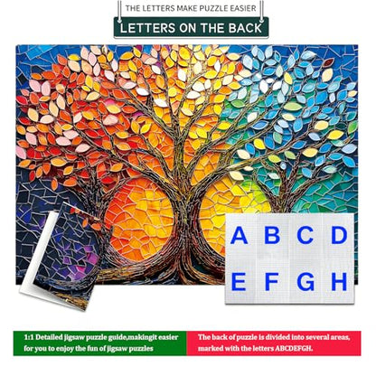 Puzzle for Adults 1000 Piece, 20 x 27 in Mosaic Tree of Life Jigsaw Puzzle | Tight Piece Fit, 1:1 Reference Poster, Lettered Back, Minimal Puzzle Dust, Vibrant Colors, 2mm Extra-Thick Pieces - color: 1000 Pieces-tree of Life