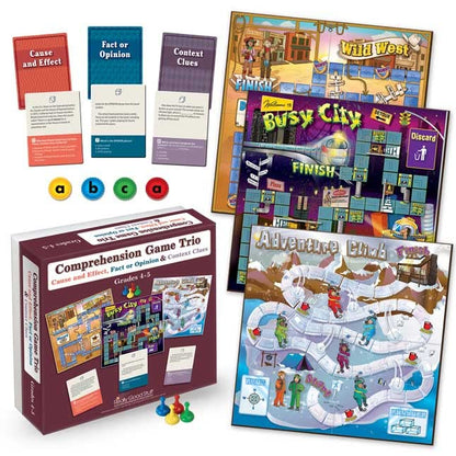Really Good Stuff Reading Comprehension Board Game Trio, Grades 4-5 | Cause and Effect, Fact or Opinion & Context Clues, Set of 3 Games - size: Grades 4-5, style: Cause and Effect, Fact Or Opinion & Context Clues