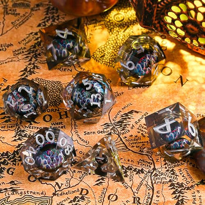 DND Dice Set Dungeons and Dragons Dice, 7 Piece Liquid Core Eye Dice Set D&D Dungeons and Dragons Sharp Edge Resin Dice with Gift Box, Polyhedral Role Playing RPG Dice D20 D12 D10 D8