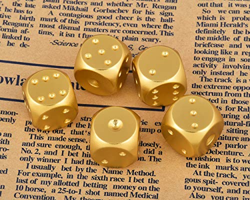 DS.DISTINCTIVE STYLE Aluminum Alloy Dice 5 Pieces 16mm Portable Metal Dices with Case 6 Sided Dice for Party Game - color: Gold, style: Square