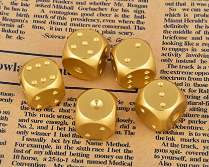 DS.DISTINCTIVE STYLE Aluminum Alloy Dice 5 Pieces 16mm Portable Metal Dices with Case 6 Sided Dice for Party Game - color: Gold, style: Square