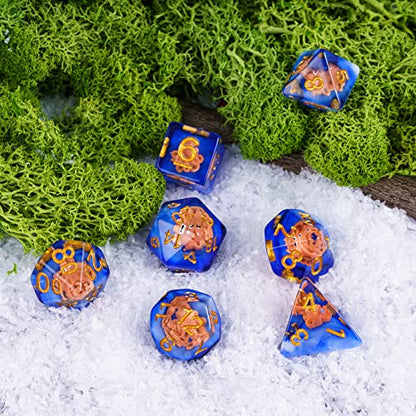 UDIXI Octopus DND Dice Set, Resin Blue D&D Dice for RPG Role Palying Games | Velvet Storage Bag, DM Gift, for Dungeons and Dragons Tabletop Games Board Games - color: Ocean/Octopus