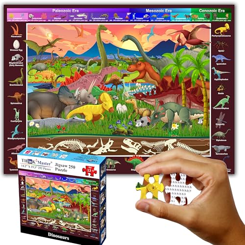 Think2Master Colorful Dinosaurs 250 Pieces Jigsaw Puzzle Puzzle. Great Gift. Size: 14.2” X 19.3”” - style: Dinosaurs