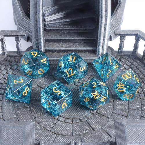 Fluorescent Blue 7Pcs Polyhedral Dice Set, K9 Crystal Cat's Eye Multi-Faceted DND Dice for Dungeons and Dragons RPG Tabletop Game (neon Blue) - color: Neon Blue
