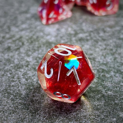 Sage’s Portal Cantrips DND Dice Set - Round Edge Resin 7-PC Polyhedral DND Dice Set for Dungeons and Dragons D&D RPG Tabletop TTRPG (Red Holo Flakes) - color: Red Holo Flakes