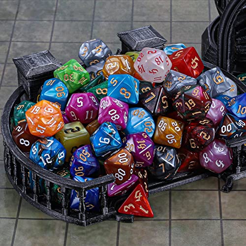 CiaraQ Polyhedral Role Playing Dice with Drawstring Storage Pouch | 26 acrylic dice sets – 182 pcs total, 7 per set (D4-D20). Lightweight & durable. Great for D&D & tabletop games. Ages 14+. - color: 26 Colors -Sickle Font