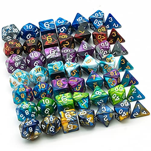 7 Sets DND Dice Polyhedral Dice Set (49pcs) with 1 Large Leather Bag, D&D Die Set for Dungeons and Dragons, RPG Table Games. (7Sets/49Pcs) - color: 7sets/49pcs