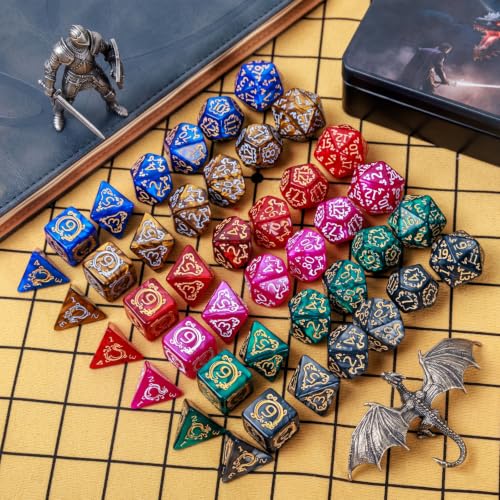 DND Dice Set 42 Pcs Polyhedral Dungeons and Dragons Rolling Dice for D&D RPG MTG Table Games Dice Bulk with Colorful Drawstring Bags and Dice Tray (Dragon) - color: Dragon