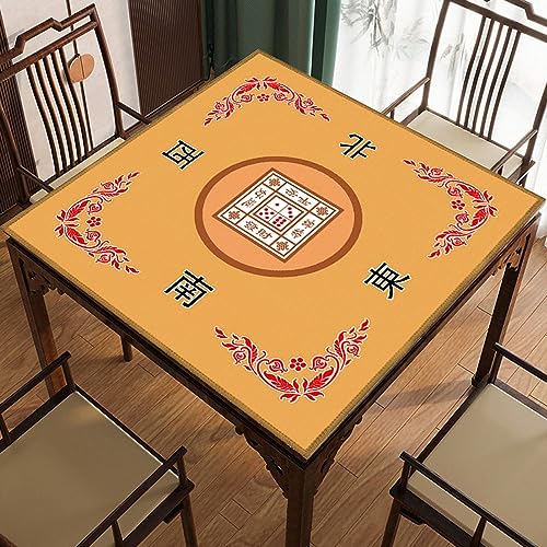 Mahjong Mat, Mahjong Table Mat for Tile Game, 31.5 in x 31.5 in Anti Slip and Noise Reduction Table Cover for Poker Card Board and Dominoes(Yellow) - color: C-yellow