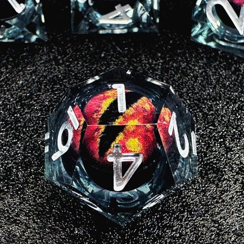 HAOMEJA Resin Dragon Eye DND Dice Set D&D 7 Pcs Resin Sharp Edge Role Playing Dice with Dragon Eye Dice Bag, Polyhedral Dungeons and Dragons Dice D20 D12 D10 D100 D8 D6 D4(Black & Eye Red) - color: 7 Eye Red & Black