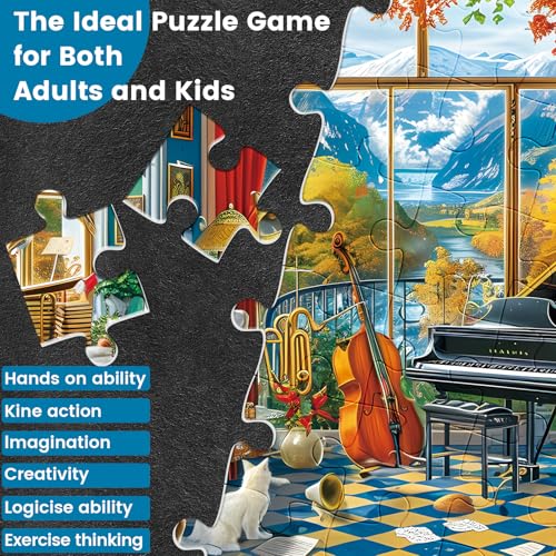 Jigsaw Puzzles 300 Pieces for Adults Room Piano Adult Puzzles 300 Piece Puzzles for Kids Ages 8-10 10-12 Recycled Cardboard Puzzle Pieces Family Challenging Game 20.5x15IN - style: Piano Room