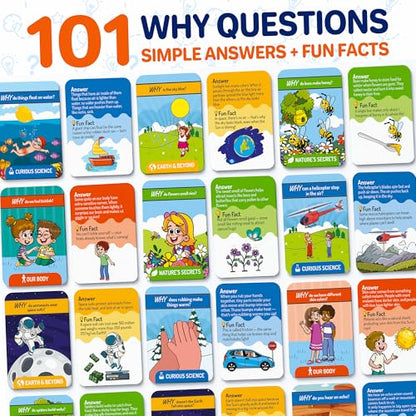 QUOKKA 101 WHY Card Games for Kids Ages 4-8 – Flash Cards for Kids with Simple Explanations & Fun Facts – Educational Games About Science, Nature, Space, Body Topics – Family and Classroom Activity - color: 101 Why Flashcards