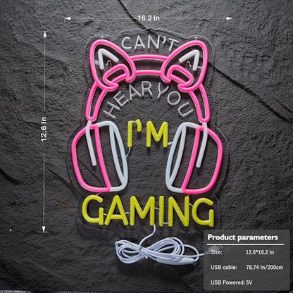 Pink Gaming Neon Sign for Wall Decor,Can't Hear You I'm Gaming Headset Gamer Dimmable LED Neon Signs Lights for Bedroom,Game Signs for Game Zone Video Room Girl or Boy Bedroom Art Birthday Party Gift