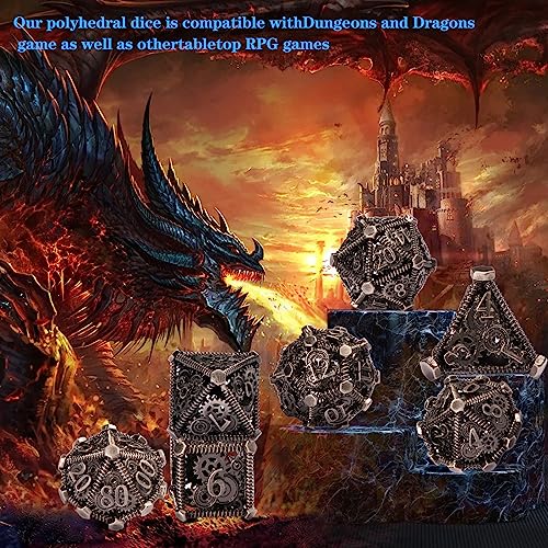 DND Metal Dice Set, UBEUCK 7PCS Gear Metal DND Dice Set for Dungeons & Dragons Board Games Boxes(Ancient Nickel Gear) - color: Ancient Nickel Gear