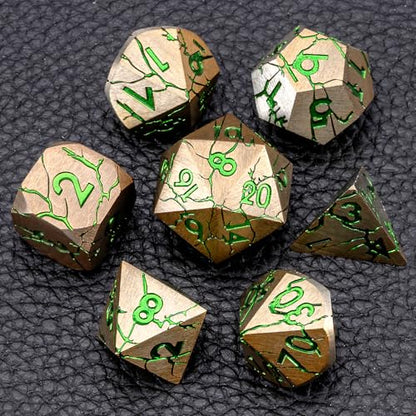 Metal D&D Dice Set with Box - Polyhedral Dice for RPG Dungeons and Dragons with Cracks - color: Copper and Green