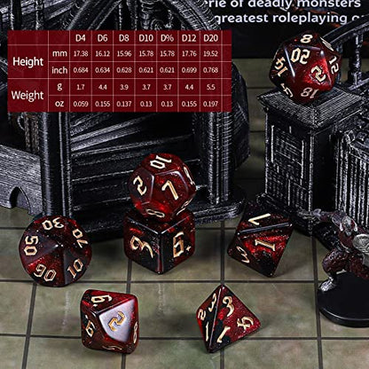CiaraQ Polyhedral Role Playing Dice with Drawstring Storage Pouch | 26 acrylic dice sets – 182 pcs total, 7 per set (D4-D20). Lightweight & durable. Great for D&D & tabletop games. Ages 14+. - color: 26 Colors -Sickle Font