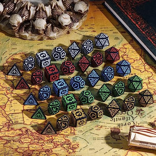 DND Dice Set -D&D Polyhedral Dice (7 Pcs) Druid Dice with Leather Dice Bag for Role Playing Dice Games RPGs(Druid - Black Green) - color: Druid - Black Green