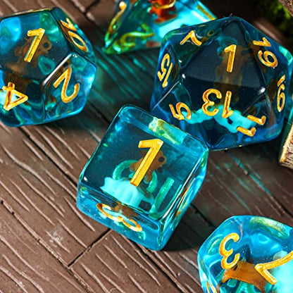 Cusdie 7-Die DND Dice, Polyhedral Dice Set Filled with Animal, for Role Playing Game D&D Dice (Red White Goldfish) - color: Red White Goldfish