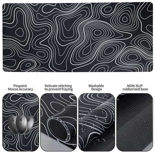 Bloss Large Gaming Mouse Pad XL Desk Mat, 4-in-1 Mouse Pad with Wrist Rest, Large Desk Pad, Keyboard Pad for Office/Home-Black and White Topography (31.5 x 15.7 x 0.12 Inches) - color: Topographic, size: 31.5 in x 15.7 in x 0.12 in