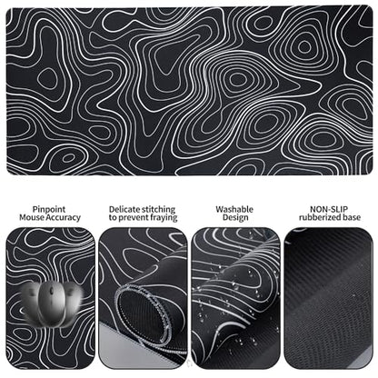 Bloss Large Gaming Mouse Pad XL Desk Mat, 4-in-1 Mouse Pad with Wrist Rest, Large Desk Pad, Keyboard Pad for Office/Home-Black and White Topography (31.5 x 15.7 x 0.12 Inches) - color: Topographic, size: 31.5 in x 15.7 in x 0.12 in