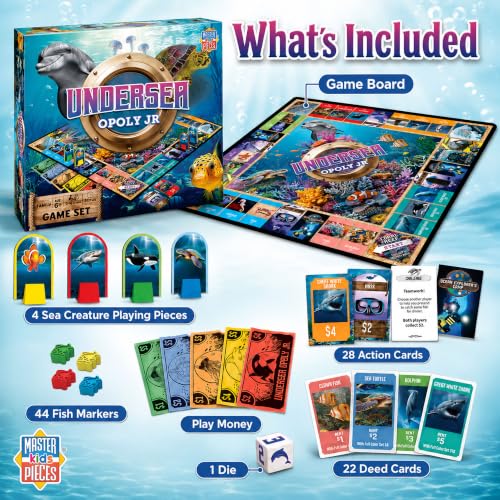 MasterPieces 어린이 및 가족 보드 게임 - Undersea Opoly Jr. - 어린이 및 가족을 위한 공식 라이선스 보드 게임 - style: 해저