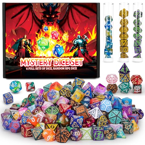 Mystery Dice Box - 42 Pcs Polyhedral Dice & 6 Pcs Dice Display Tubes | 6 Boxes Random Patterns & Styles DND Dice, Gifts for D&D, Pathfinder, MTG, Table Game Night, Dice Goblins, RPG Players & DMs - style: Mystery Dice Gift Box (6 set dice)